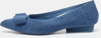 Ferragamo Blue Denim Varina Pointed Toe Ballet Flats