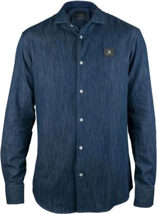 Philipp Plein Cotton - Heren - Spijkeroverhemden - Blauw - L - Katoen - Overhemden