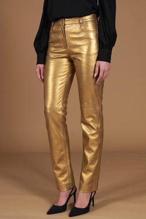 D'Arienzo Pantalone in pelle laminata colore oro DArienzo, Seleziona Taglia S, Colore Oro