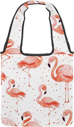 Generic Cute Pink Flamingo Reversible Canvas Shoulder Tote - Double-Sided Print, 12oz Cotton, 27cm Drop, Fold-Flat Bag for Travel, Shopping, Street Outings