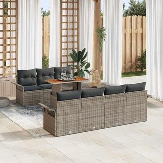 vidaXL Conjunto De Sof&aacute; De Jard&iacute;n Con Coj&iacute;n 8 Pcs Gris