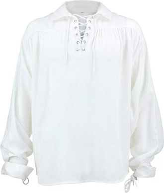 Loud Elephant Long Sleeve Rayon Pirate Shirt - White (Medium)