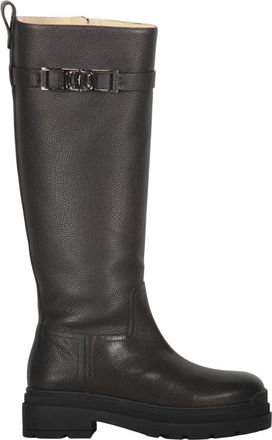 Ferragamo Kalfsleer Ronde Neus Rubberen Laarzen - Dames - Hoge Laarzen - Zwart - 40 1/2 EU - Leer - Schoenen