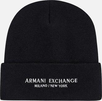 A|X Armani Exchange Mens Embroidered Logo Thick Beanie Hat - Black - Size: ONE size