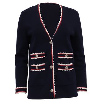 Maje Moulinette Contrast Trim Cardigan in Navy Blue Cotton