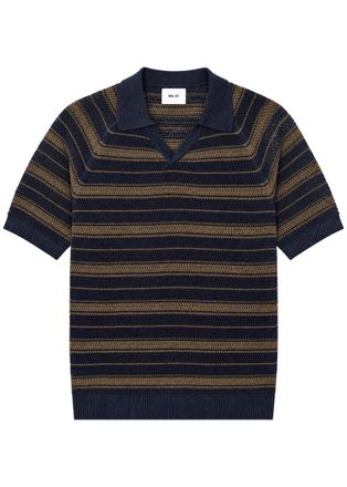 Nn.07 Cale Striped-knit Linen-blend Polo Shirt - Black - XL