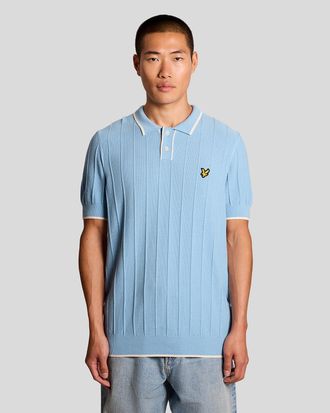 Lyle & Scott Mens Tipped Pique Knitted Polo Shirt - Blue - Size X-Large