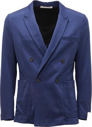 Paolo Pecora Dubbelbreasted jersey jasje in blauw - Heren - Blazers - Blauw - XL - Jassen