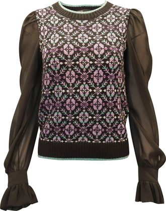Maje Maely Geo-Print Sweater In Black Wool