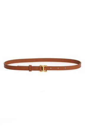 Chlo&eacute; Marcie Logo Buckle Leather Belt in Tan 25M at Nordstrom, Size Medium