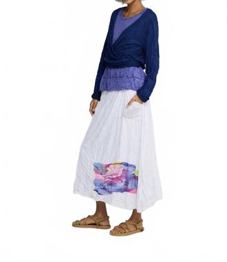 Luukaa D'Celli Zilia Printed Crinkled Skirt With Abstracted Flair In White