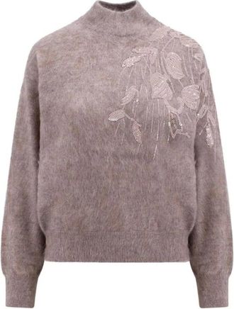 Brunello Cucinelli Brunello Cucinelli, Cashmere Knitwear, female, Multicolor, Size: XL Cashmere Sweatshirt with Ribbed Trims