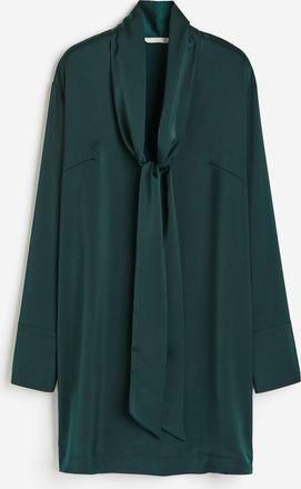 H&M Satinkleid mit Bindedetail - Green