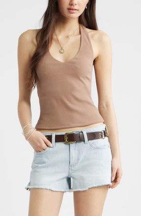 BP. Deep V-Neck Halter Top in Brown Fresco at Nordstrom, Size Xx-Small