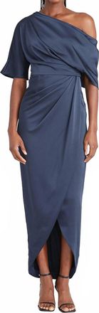 Theia Womens Rayna One Shoulder Draped Gown In Odyssey Grey
