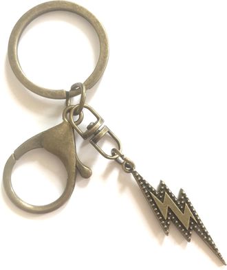 Generic LARGE KEYRING - Antique Bronze Plated. 30mm Split Ring. Trigger Clasp. Key Ring. Retro Lightning Bolt