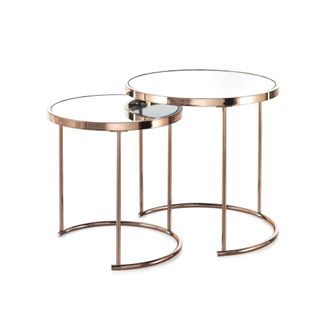 Oresteluchetta Set 2 mesas espejo con estructura acero rosa, &oslash;50/42 cm