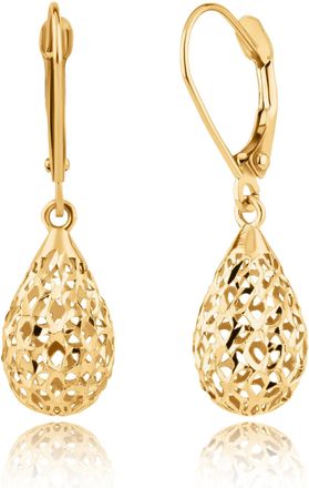 MAX + STONE Solid 14K Gold Filigree Gold Teardrop Dangle Earrings with Leverback Closure