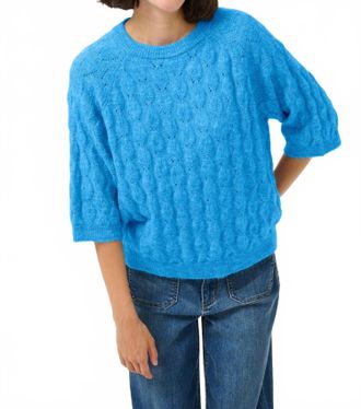 Kaffe Malene Half Sleeve Round Neck Pullover Sweater In Mottled Blue