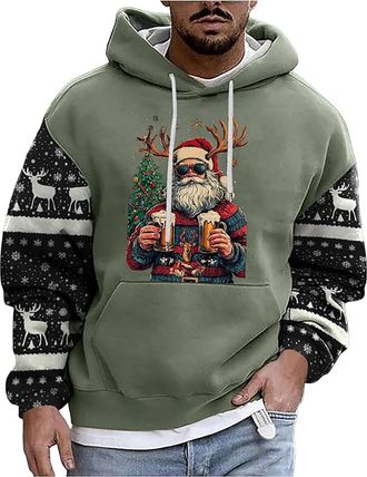 Generic DFEK Mens Hoodie Christmas Costume 3D Printed Reindeer Long Sleeve Jumper Christmas Hoodies for Men Ugly Xmas Jumper Sweaters Pullover Xmas Sweatshirt