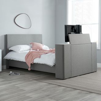 Birlea TV Bed Frame Plaza Grey Upholstery Fabric Bedstead | Size: King
