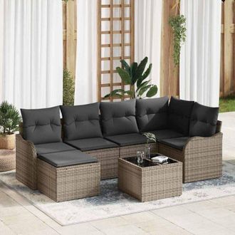 vidaXL Vidaxl - Conjunto De Sof&aacute; De Jard&iacute;n Con Coj&iacute;n 7 Pcs Gris Polirat&aacute;n