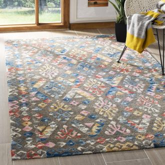 Safavieh Micro-Loop Hand Made Area rug, Grey / Blue Bohemian Style Non-Shedding