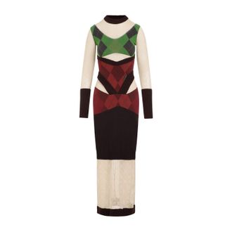 Marine Serre Multicolor Regenerated Lozenge Knit Fitted Cotton Dress-Donna