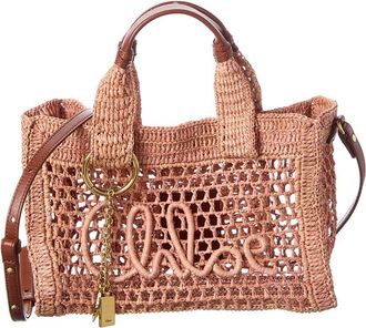 Chlo&eacute; Summer Banana Small Raffia & Leather Tote