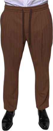 Dolce & Gabbana Gestreepte Skinny Dress Pants met Trekkoordsluiting - Heren - Slim Fit Broeken - Bruin - M - Wol - Broeken