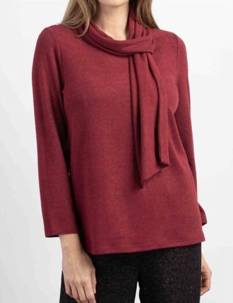 Habitat Cozy-Up Fleece Tie Neck Pullover In Cranberry