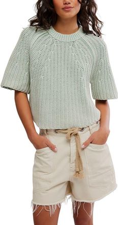 Free People Amy Short Sleeve Cotton Sweater in Cameo Green at Nordstrom, Size X-Small