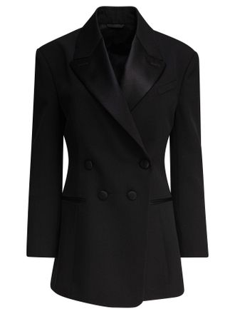 Givenchy Womens Pleated Double Breasted Blazer - Black Wool - Size EU 38 (Womens)