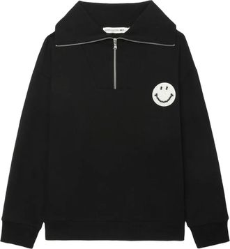 Joshua Sanders Sweater met halve rits en smileypatroon - Zwart