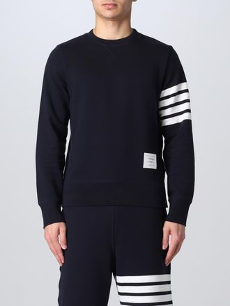 Thom Browne Slim Fit Crew Neck Sweatshirt in Cotton with 4-Bar Stripe