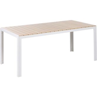 Beliani Garden Table Beige Wood and White Aluminium Frame Plywood 8 Seater Rust UV Resistant Modern COMO