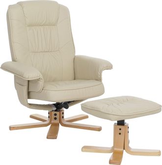 Hhg Nunca Usado] Sill&oacute;n Relax M56, Sill&oacute;n Tv Sill&oacute;n Tv Con Taburete Otomana, Polipiel Madera De Eucalipto Certificado Mvg, Crema