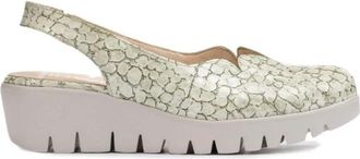 Wonders Groene Gegraveerde Sleehaksandaal met Golfdetail - Dames - Sleehakken - Groen - 37 EU - Schoenen