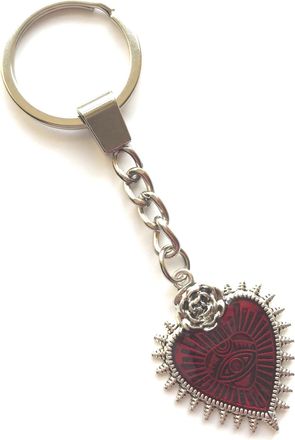 Generic KEYRING - Red Jewel Heart - Silver Plated. 30mm Split Ring. Goth Emo Rock. Key Ring. Red Heart