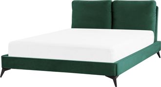 Beliani Beliani - Cama Con Somier De Terciopelo Verde Esmeralda Negro 140 X 200 Cm Listones Melle