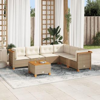 vidaXL Set Sof&aacute;s De Jard&iacute;n 7 Piezas Y Cojines Rat&aacute;n Sint&eacute;tico Beige Vidaxl