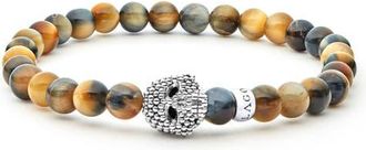 Lagos Mens Anthem Tigers Eye Skull Stretch Bracelet in Sterling Silver at Nordstrom