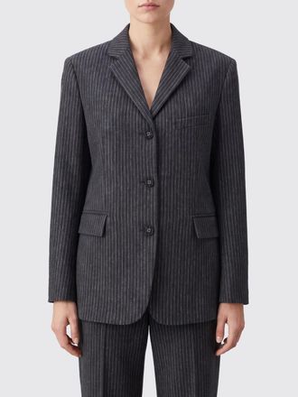 Ganni Blazer monopetto in lana gessata con rever e tasche a patta