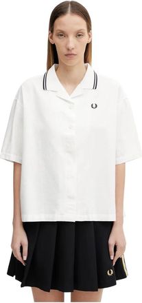Fred Perry Shirt met Paspel Detail - Dames - Overhemden - Wit - XS - Katoen - Overhemden