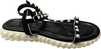 Valentino Pre-owned Womens Garavani Rockstud Ankle Strap Flat Sandals in Black Suede - Size 40.5 EU/IT