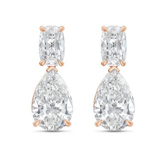 Diana M. Jewels 14KW RG Drop Earrings 10.00 Ct TW of Lab grown cushion and pear shape diamonds