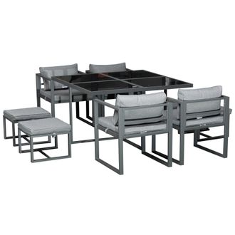 OUTSUNNY 9PCs Patio Dining Sets 4 Chairs 4 Ottoman Cushioned Seating and Back | TJ Hughes