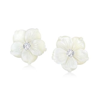 Ross-Simons Italian Mother-Of-Pearl and. CZ Flower Earrings in Sterling Silver