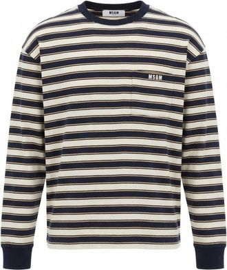 Msgm Blue Crew Neck Striped T-shirt