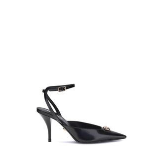 Versace Black Calf Leather Bos Taurus High Heel Womens Pumps